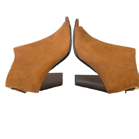 A.NA Jacky Cognac Suede Block Heel Open Toe Booties Sz 10 - Picture 5 of 9